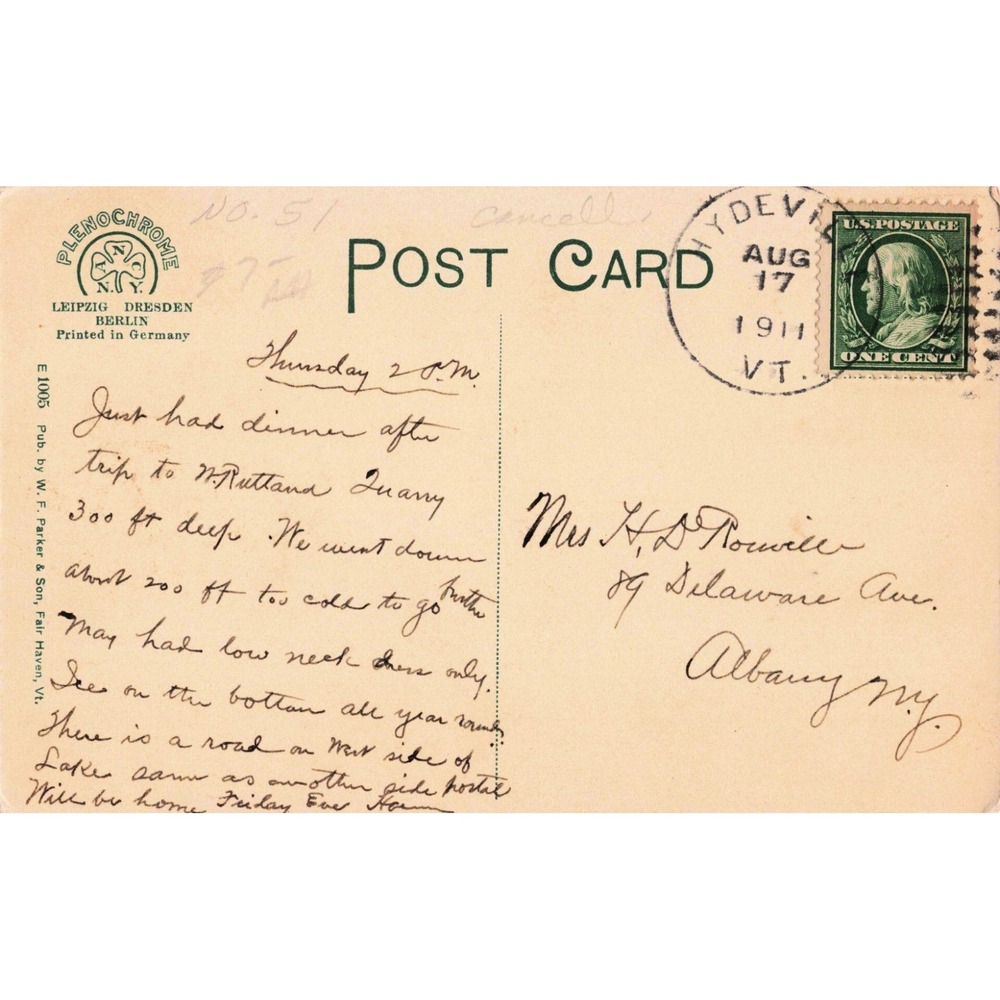 Vintage 1911 Postcard Along the Creek Lake Bomoseen Vermont Hydeville VT VG - Picture 2 of 2